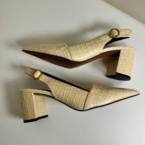 Franco Sarto Trista Cream Croc Embossed Block Heel Pumps Women’s 7 Slingback - Picture 10 of 10